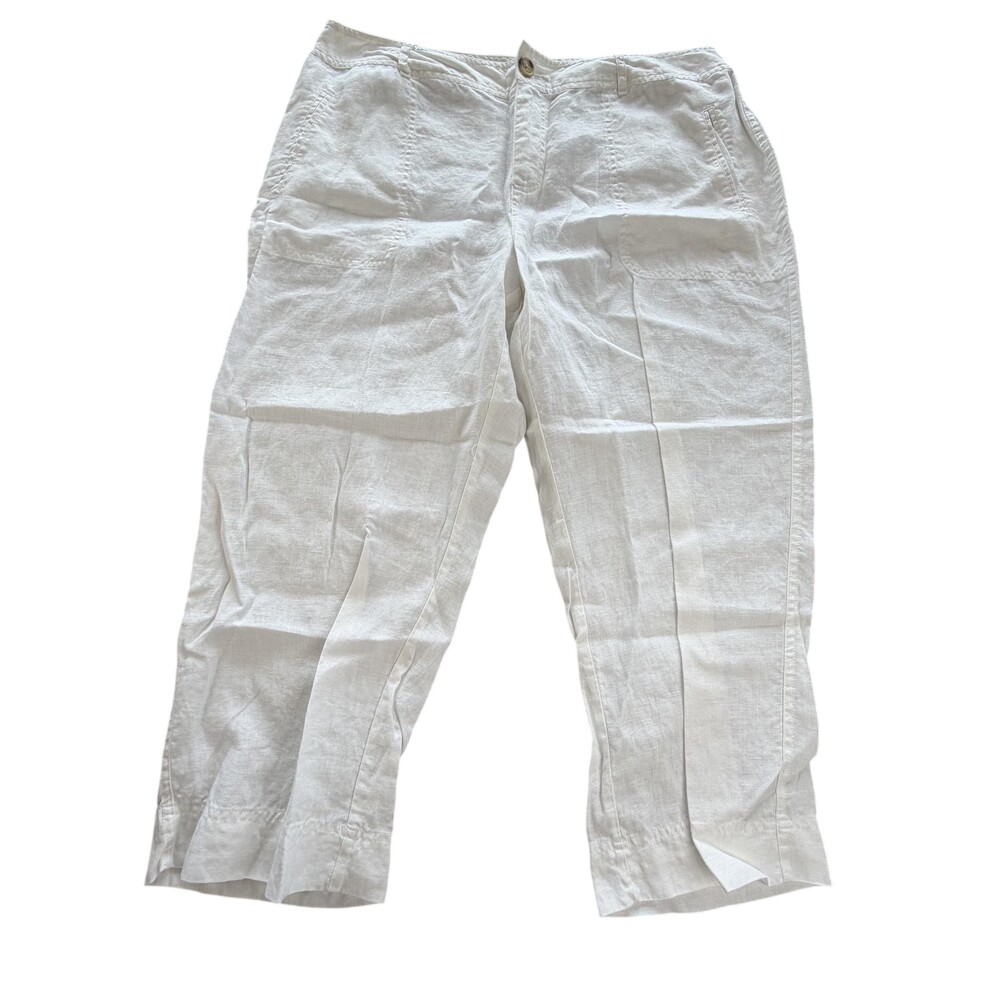 Cherokee Capri Pants Womens 16 White 100% Linen Straight Leg Casual 34x24